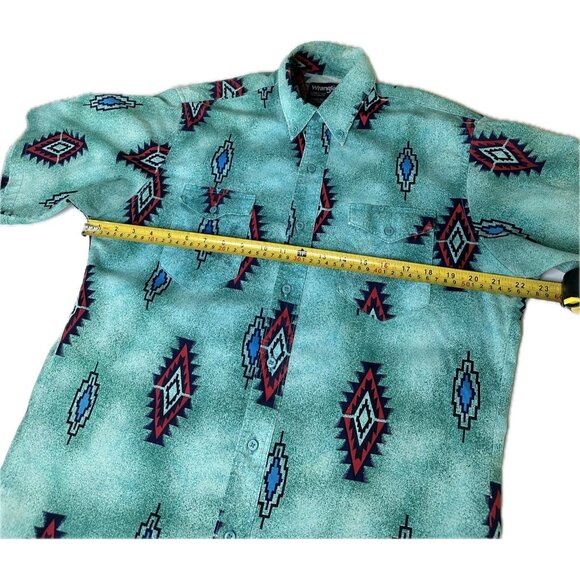 Wrangler Aztec Button Up Short Sleeve Men’s Cowboy 16 Large Blue VTG - Picture 5 of 7